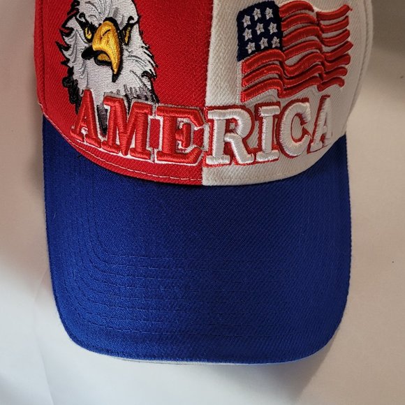 Baseball Cap AMERICA Bald Eagle USA Flag Red White Blue VelcroBack One Size - Picture 2 of 8
